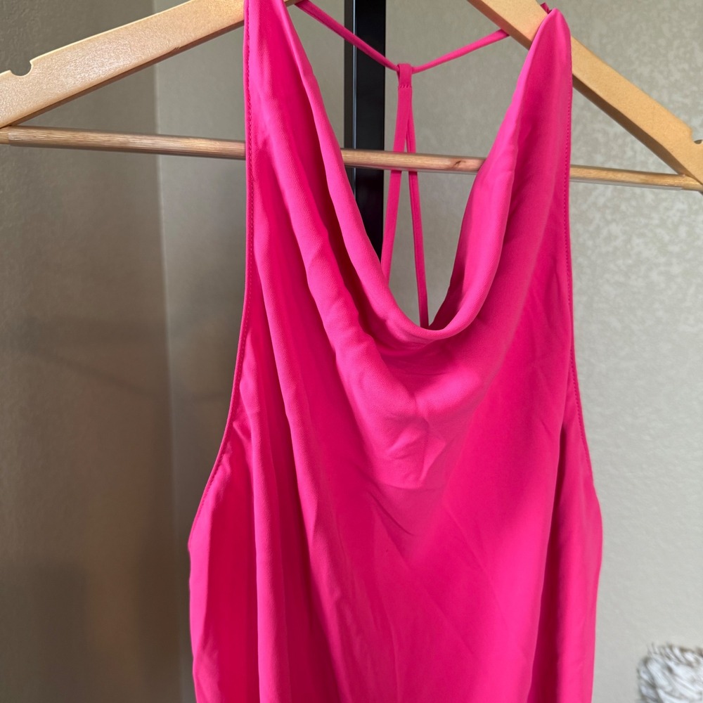 Amanda Uprichard Hot Pink Cowl Neck Halter Top XL – Draped Open Back Blouse - Picture 2 of 8